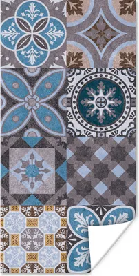 Produktbild von MuchoWow® Poster Blumen - Muster - Blau - Braun 60x120 cm - Wandschmuck