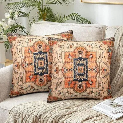 Zdjęcie produktu dla Poszewki na poduszki w stylu bohemy, 45 x 45 cm, zestaw 2 szt., dwustronne, z zamkiem błyskawicznym, rustykalne poszewki na poduszki do salonu, dekoracja jesienna.