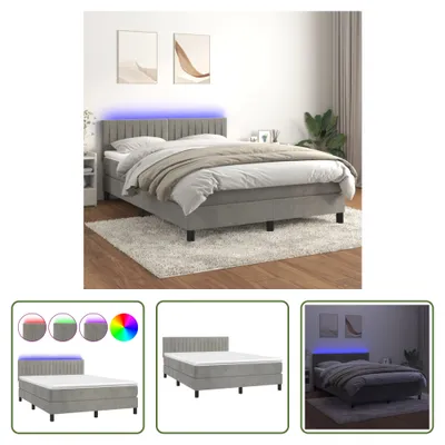 Produktbild von The Living Store Boxspringbett mit Matratze & LED Hellgrau 140x190 cm Samt