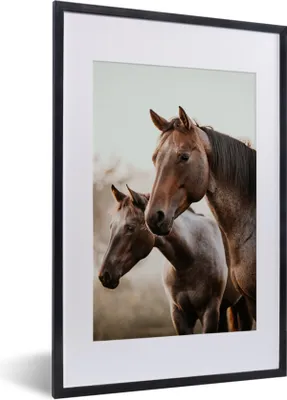 Produktbild von MuchoWow® Gerahmtes Poster Pferde - Natur - Braun 40x60 cm - Poster mit Schwarzem Bilderrahmen Wandposter Rahmen Foto Bilder - Poster in Rahmen
