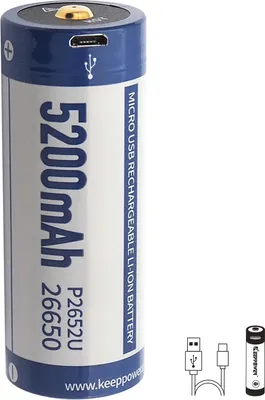 Produktbild von 5200mAh 26650 Li-Ion Akku 3,7 Volt 70,3x26,5mm PCB geschützt mit USB Lademöglichkeit