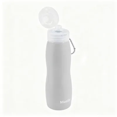 Produktbild von Masilic Silicon Wasserflasche für Hunde, 450ml, Grau, Tragbare BPA-frei Reise-Trinkflasche, Rutschfest, Auslaufsicher Wasserspender Pet Outdoor, Hundezubehör für Spaziergänge & Ausflüge