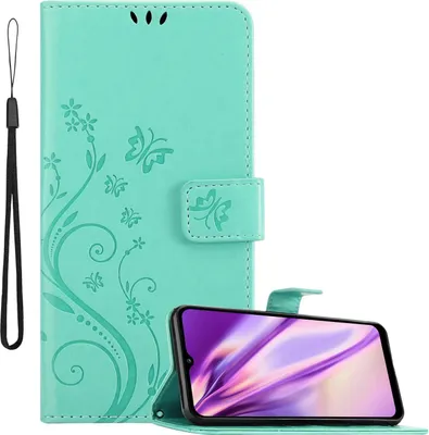 Immagine prodotto di Cadorabo cover per Samsung Galaxy A12 / M12 cover protettiva in turchese cover protettiva cover per telefono cellulare cover fiori custodia fiore