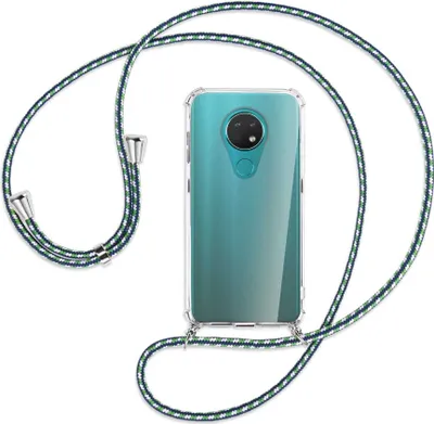 Produktbild von Handykette Backcover-Schutzhülle mit Band (Metall silberfarben) für Nokia 6.2 / 7.2 - grün/blau/weiß