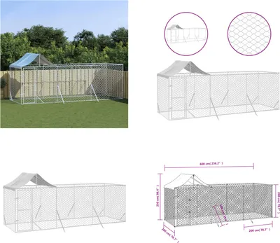 Immagine prodotto di vidaXL Cuccia per cani da esterno con tetto argento 6x2x2,5 m Acciaio zincato - Cuccia per cani da esterno - Cuccia per cani da esterno - Cuccia per cani - Gabbia per cani