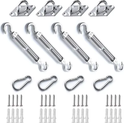 Produktbild von Sonnensegel Befestigungs-Kit – 12-teiliges Set aus rostfreiem 304 Edelstahl, Für Viereckige und Dreieckige Sonnensegel