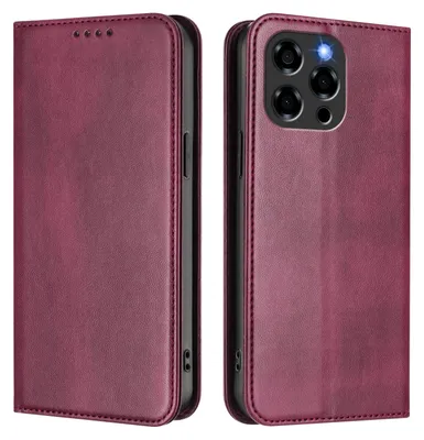 A product shot of a red flip phone case, shown from the front and back.