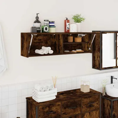 Image de vidaXL Armoire murale de salle de bain chêne fumé 100x25x30 cm Bois composite
