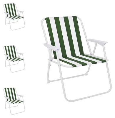 Image de set de 4 chaises de camping vert/blanc à rayures
