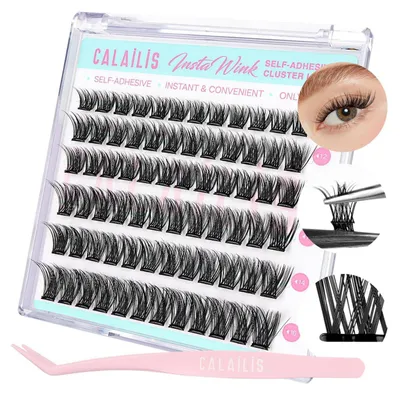 Produktbild von Selbstklebende Wimpern Extensions, 72 Stück D Curl Wispy, ohne Kleber, mit Pinzette