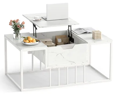 Immagine prodotto di COSTWAY Tavolino da divano 2 in 1, regolabile in altezza, tavolino per divano, tavolino da soggiorno con piano e spazio contenitivo, tavolino da caffè, tavolino laterale, bianco, 100x60x45 cm
