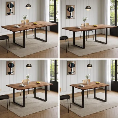 Productafbeelding van Uitschuifbare eettafel, 140/180/220 x 80 cm, rechthoekig, 3-voudig uitschuifbaar, tafelblad van MDF, metalen poten, draagvermogen tot 100 kg, kleur: walnoot