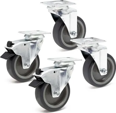 Obrázek produktu pro Sada transportních koleček Wiltec 100 mm 2x otočné kolečko s brzdou a 2x otočné kolečko bez brzdy, 80 kg na kolo