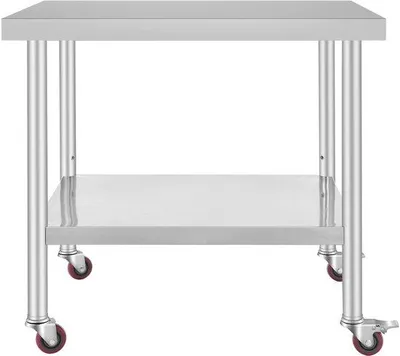 Obrázek produktu pro "Profesionální kuchyňský pracovní stůl 91 x 76 x 82 cm - nerezový cateringový stůl - nosnost až 160 kg - příprava pokrmů - komerční kuchyňský stůl pro bar a restauraci - 4 výškově nastavitelné nohy"