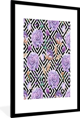 Produktbild von MuchoWow® MuchoWow® Gerahmtes Poster Blumen - Rosen - Lila 60x90 cm - Poster mit zchwarzem Bilderrahmen - Dekoration - Wandposter Wohnzimmer - Hochwertig