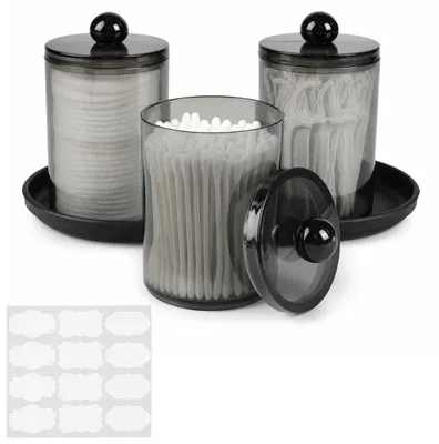 Produktbild von Wattestäbchen-Behälter und Wattepadspender - 3-teiliges Set - Organizer für Badezimmer - Transparent