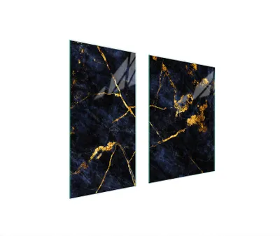 Produktbild von Herdabdeckplatten 2 teilig 75x52 Glaskeramikkochfeld Abdeckung Glas Schneidebrett Marmor Golden