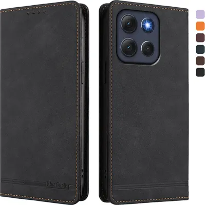 Obrázek produktu pro Pouzdro pro Motorola Moto G86, retroPolyuretankožené flip pouzdro s stojánkem a přihrádkami na karty Černý