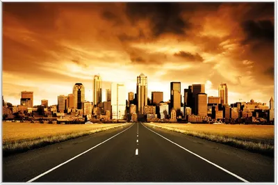 Produktbild von Wallario Wandbild Skyline am Ende der Straße, Größe: 61 x 91,50 cm, Poster mit weißem Aluminiumrahmen