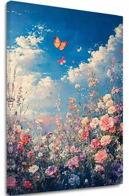 Obrázok produktu pre Obraz Motýle na Rozkvitnutej Lúke - Farebná Elegancia - 80x120 cm