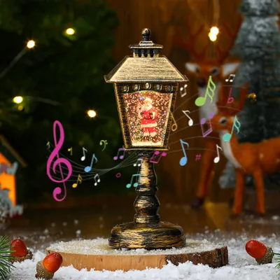 Productafbeelding van Water glinsterende sneeuwbol nachtlampje kerstman - Kerst sneeuwbol lantaarn met muziek & licht