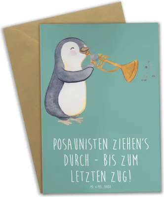 Produktbild von Mr. & Mrs. Panda Grußkarte Trombone Durchzieher - Meeresbrise - Geschenk, Musiker, Musik Leidenschaft, Zugmechanismus, Musikinstrument, Blues, einladungskarten, Lernen