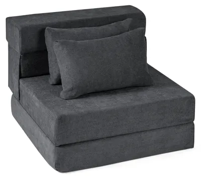 Zdjęcie produktu dla Rozkładana sofa COSTWAY, fotel rozkładany 3 w 1 z 2 poduszkami, rozkładana sofa z materacem z tkaniny szenilowej, materac dolny, wygodna sofa