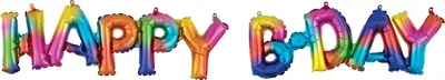 Image de ABC14 Guirlande de ballons "HAPPY B-DAY" 140x25cm | Arc-en-ciel