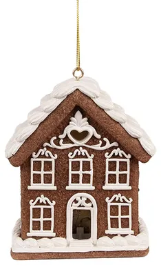 Produktbild von Clayre & Eef Weihnachts-Anhänger mit LED Lebkuchenhaus 9x6x10 cm Braun Polyresin