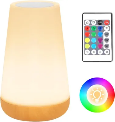 Productafbeelding van Nachtlampje - LED Touch Nachtkastje Lamp - Oplaadbaar - Met Afstandsbediening - 13 RGB Kleurveranderingsstanden - 5 Helderheidsniveaus