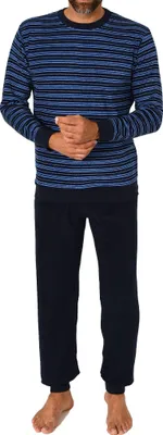 Produktbild von Eleganter Herren langarm Frottee Schlafanzug Pyjama mit Bündchen - auch in Übergrößen ; navy1 , 54