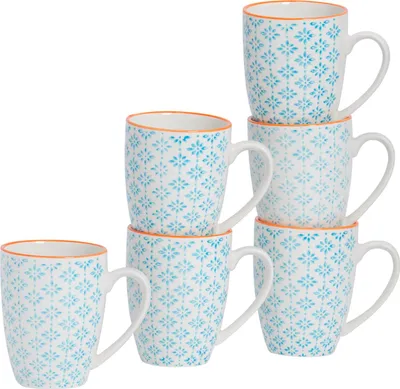 Produktbild von Nicola Spring Nicola Spring Handbedruckte Tasse – 330 ml – Blau – 6er-Pack