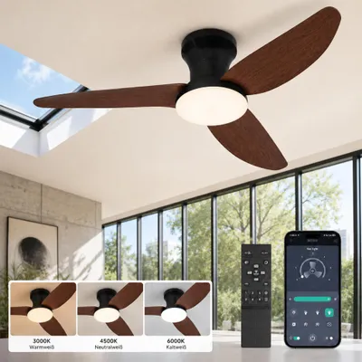 Image de Ventilateur de Plafond 100cm avec Éclairage et Télécommande - Smart LED Ventilateur Dimmable 6 Vitesses Silencieux App Effet Bois Salon