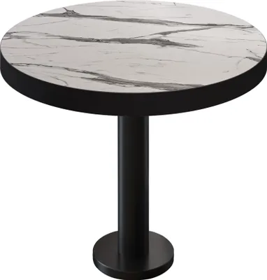 Produktbild von BML | Bistrotisch | Ø:H 60 x 77 cm | Weiß Marmor / Schwarz | Rund | Schwarzer Rand | Bistrotisch Gastro Tisch