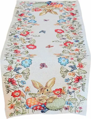 Produktbild von Tischdecke Stickerei Hase mit Ostereiern Frühling Tischläufer 35 x 90 cm