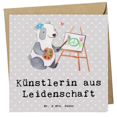 Produktbild von Mr. & Mrs. Panda Grußkarte Künstlerin Leidenschaft - Grau Pastell - Geschenk, doppelkarte, Malerin, faltkarte, Kunstschule, Spruch, Lustig, Klappkarte, Glückwunschkarte