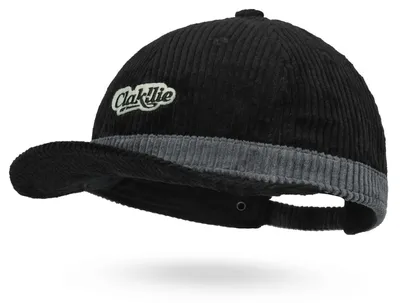 Obrázek produktu pro Vintage baseballová čepice s krátkou krempou pro muže, 6 panelová čepice z cordury, nastavitelná, černá