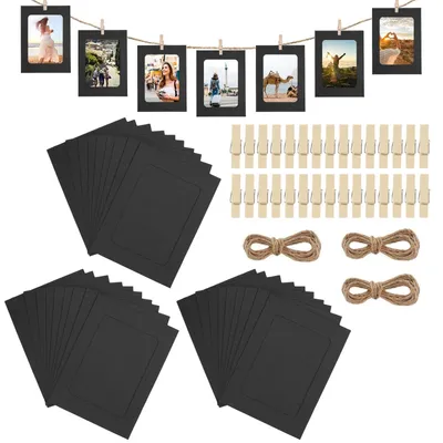 30 Kraftpapier-Bilderrahmen 15,5x11,5 cm, schwarz, mit Clips