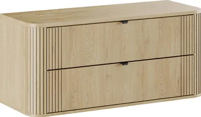 Produktbild von Badezimmer-Waschtischunterschrank mit 120 cm Breite in Eiche, Rillen, 2 Schubladen - OLIVA-56