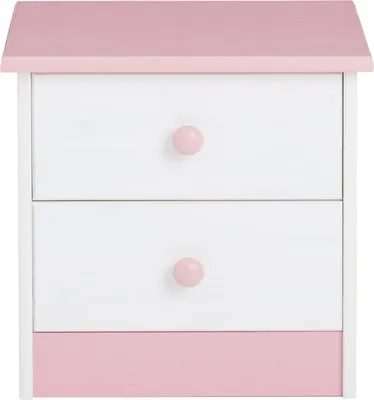Produktbild von Nachttisch RONDO, Kiefer massiv, weiß-rosa lackiert, 2 Schubladen, Landhausstil, Massivholz, Massivmöbel