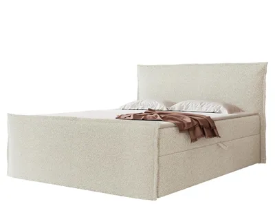 Produktbild von Boxspringbett LIZIO 180x200 Bouclé Ohren-Kopfteil Bettkasten Cremeweiß