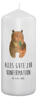 Produktbild von Mr. & Mrs. Panda Kerze Bär Konfirmation 19 x 8 cm - Weiß - Geschenk, Gottesdienst, Teddy, Wachskerze, Erinnerungslicht, Erinnerungskerze, Evangelisch, Stumpenkerze