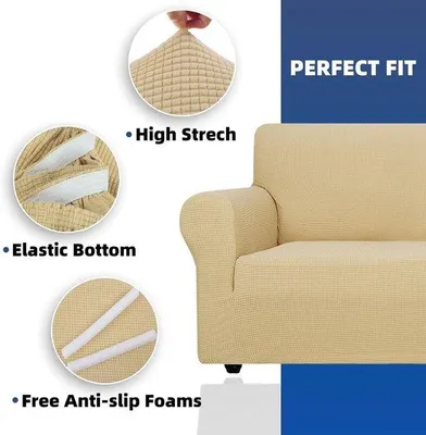 Produktbild von Famanu Stretch-Sofaüberzug 4-Sitzer - Beige, elastisch und rutschfest