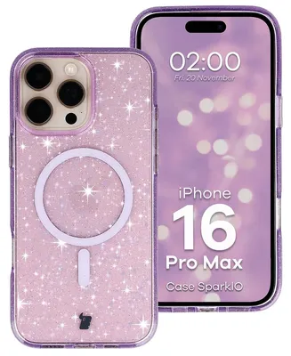 Produktbild von Glitzer Hülle mit Magnetring für iPhone 16 Pro Max, Bizon Case SparklO, Transparent-Violet mit Glitzer