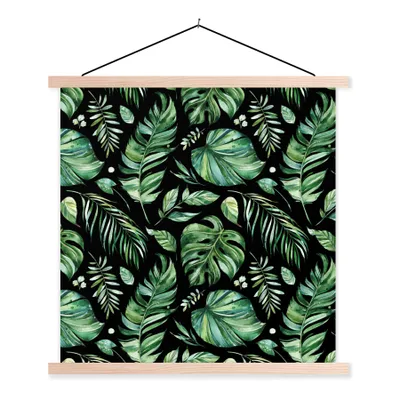 Produktbild von MuchoWow® Textilposter Blätter - Tropisch - Dschungel - Muster 120x120 cm mit holzfarbenen Rahmen - Textil-Poster