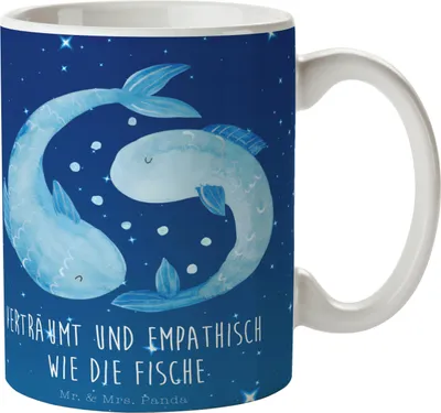 Produktbild von Mr. & Mrs. Panda Kaffeetasse Sternzeichen Fische - Sternenhimmel Blau - Geschenk, Geburtstag März, Fisch, Tasse, Aszendent, Kaffeebecher, schöne, Sternbild, Becher
