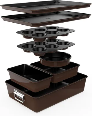 Produktbild von NutriChef Backformen Set 8-teilig – Auflaufform, Brotbackform, Backblech, Muffin