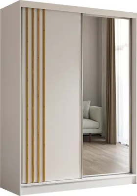 Produktbild von Masseno Schiebetürenschrank NELVIA 160 cm Kleiderschrank Schlafzimmer Schrank 2-türig mit Spiegel und Lamellen Weiß