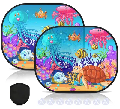 Image de Pare-soleil pour vitres de voiture pour enfants, pare-soleil pour vitres de voiture pour bébés avec protection UV, pare-soleil pour vitres de voiture avec 8 ventouses et de jolis motifs d'animaux (JellyfishC)