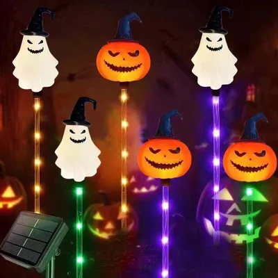 6er-Pack Solar-Kürbis-Geister-Laternen, LED, 8 Modi, Halloween